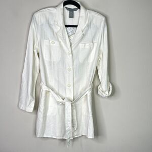 New Jessica Holbrook Linen Blend Button Up Tie Waist Top Women's Size Small